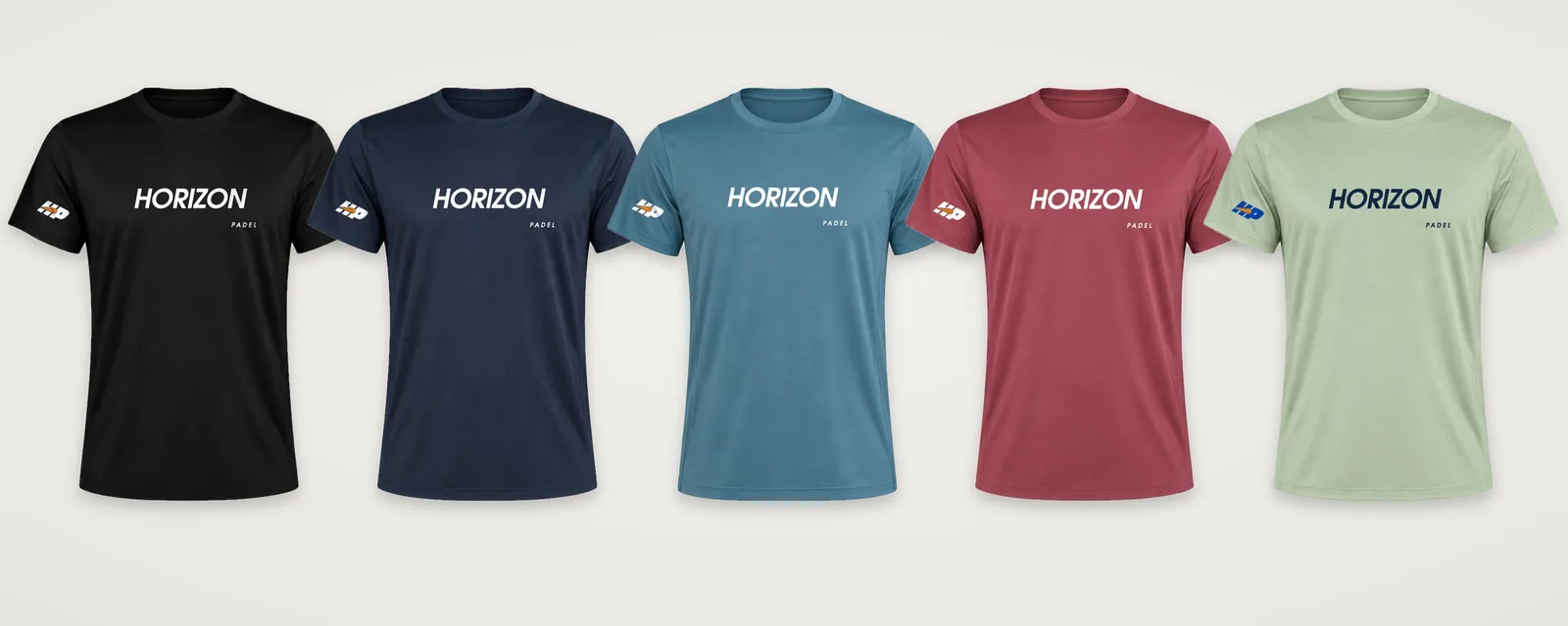 Camiseta Match en negro, marino, azul tormenta, rojo baya y verde mist (simulación)